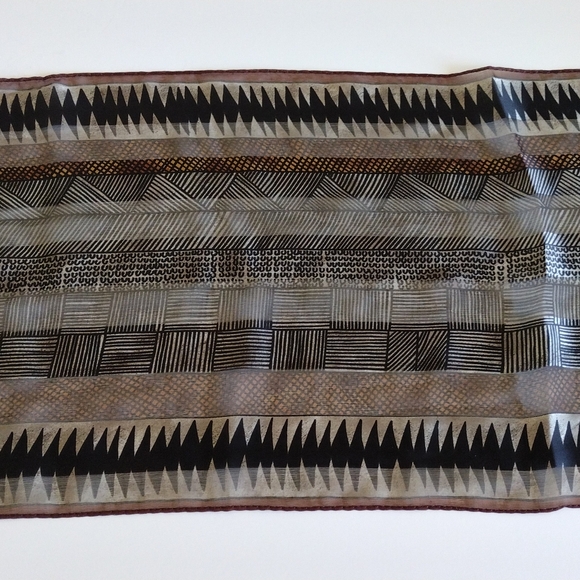 Elaine Gold Silk Scarf Brown Black 53" - Picture 11 of 13